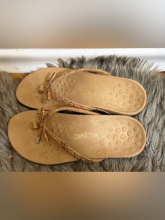 Vionic Shoes - VIONIC Bella II Tan Braided Thong Sandals with Bow Accent